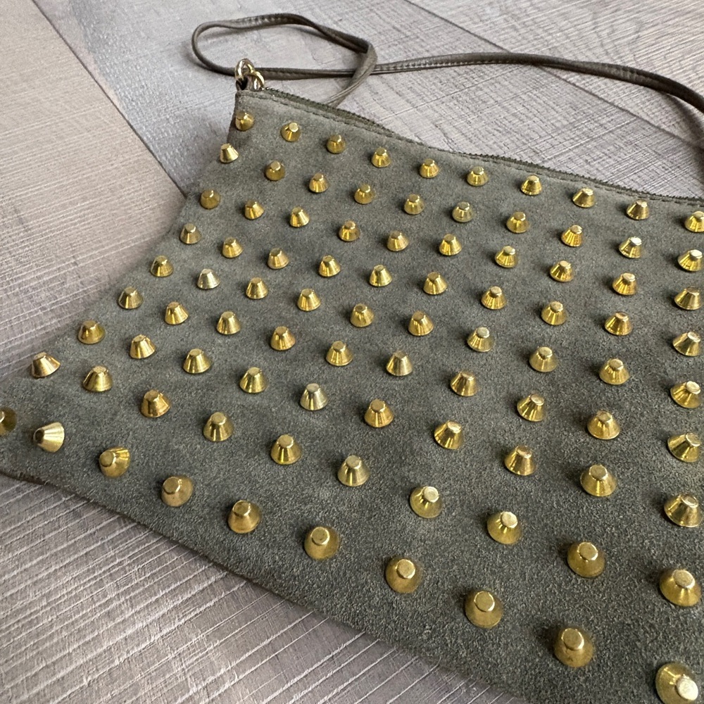 Top Shop leather Green and Gold Studded Crossbody Bag